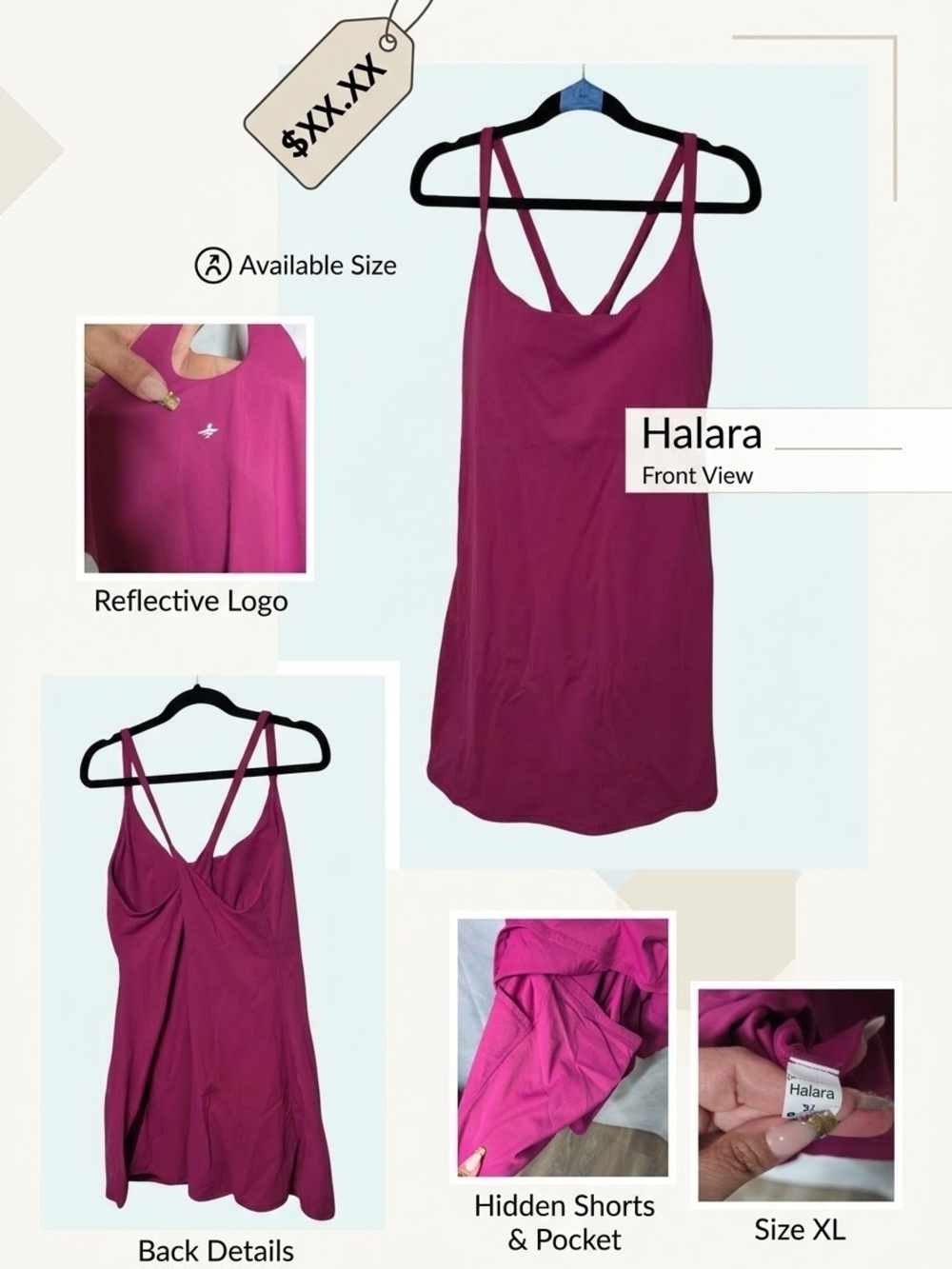 HALARA Magenta Built-In Shorts Tank Dress